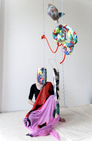 Ioana Stanca, Soft rituals, performance installation, embroidered mask and cape (embroidery, polyester, velvet) and installation (chain, polyester,cotton,rope) variable dimensions, 2017, copyright Ioana Stanca Ioana Stanca, Soft rituals, performance installation, embroidered mask and cape (embroidery, polyester, velvet) and installation (chain, polyester,cotton,rope) variable dimensions, 2017, copyright Ioana Stanca