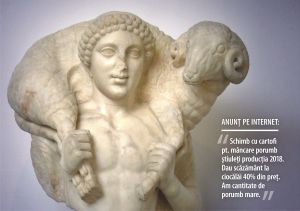 Kriophoros Hermes (care ia mielul), copie târzie-romană a originalului grec din secolul al V-lea î.Hr., Muzeul Barracco, Roma Kriophoros Hermes (care ia mielul), copie târzie-romană a originalului grec din secolul al V-lea î.Hr., Muzeul Barracco, Roma