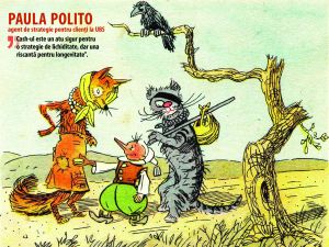 Vulpea şi Pisica îl sfătuiesc pe Pinochio să însămânţeze pământul cu gologani, ca să răsară un pom care rodeşte bani. Vulpea şi Pisica îl sfătuiesc pe Pinochio să însămânţeze pământul cu gologani, ca să răsară un pom care rodeşte bani.